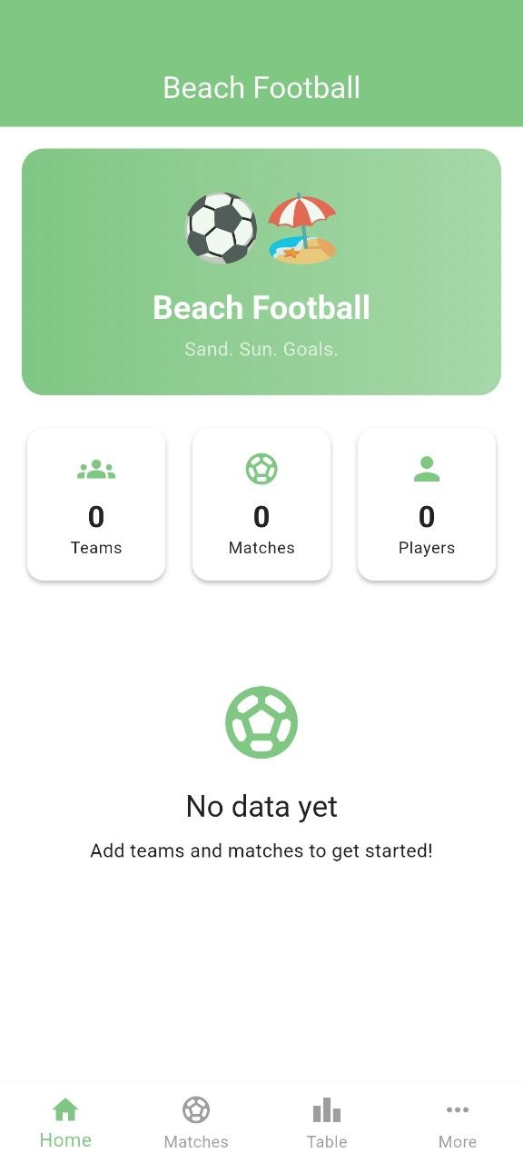 BPL Beach Football home dashboard