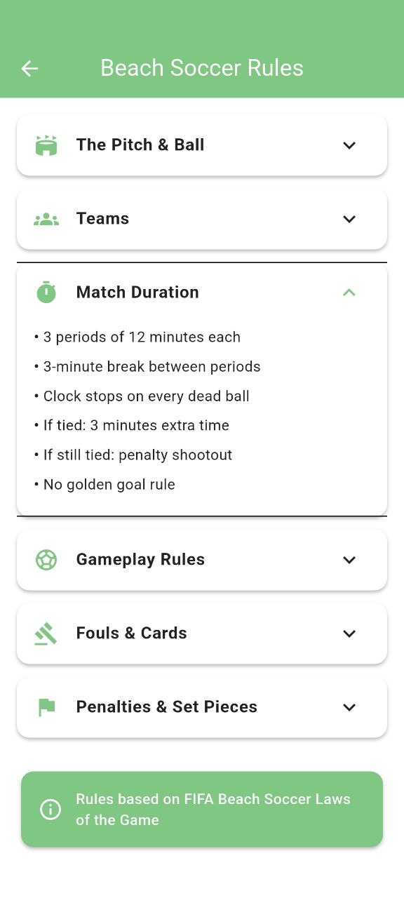 BPL Beach Football rules screen